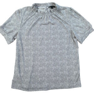 Adrianna Papell Dotted Short Sleeve Blouse Women's Medium Ruffle Collar White